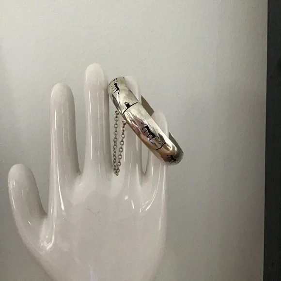 Vintage Sterling Silver 925 Bangle with Symbols - Picture 2 of 8